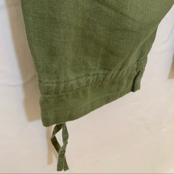 Linen Cargo Capri Cropped Utility Green Pants Size 10 - Picture 6 of 8
